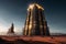 Futuristic Tower in Golden Alien Landscape