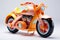 Futuristic toy motorbike isolated on a white background. Concept of kids friendly toys, transport-themed playthings