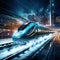 Futuristic Train Propelled by Magnetic Levitation in a Vibrant Metropolis