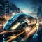 Futuristic Train Propelled by Magnetic Levitation in a Vibrant Metropolis