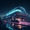 Futuristic Train Station with Neon Lights