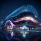Futuristic Train Station with Neon Lights