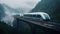 Futuristic Transit: High-Tech Monorail Through Misty Zhangjiajie Forest Park. Generative ai