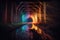 Futuristic tunnel with lights and reflections