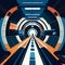 Futuristic tunnel with moving cars. Vector illustration in flat style generative AI