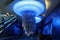 A futuristic underground metro station with bizarre chandelier