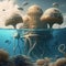 Futuristic Underwater City with Sea Creatures , Generative AI