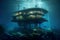 Futuristic underwater marine biology station, research facility, AI generative