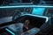 futuristic vehicle cockpit with holographic displays, touch-enabled controls, and advanced safety features