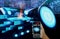 Futuristic vehicle smart car cockpit,graphic user interfaceGUIdigital hologram,virtual screen system HUDHead Up Display,self