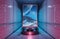 Futuristic vertical billboard in underground tube station mockup 3d rendering