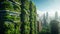 Futuristic Vertical Gardens on City Skyscrapers. Modern skyscrapers with integrated vertical gardens against a cityscape