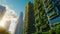 Futuristic Vertical Gardens on City Skyscrapers. Modern skyscrapers with integrated vertical gardens against a cityscape