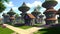Futuristic village fantasy environment in the hidden planet