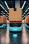 Futuristic Warehouse Delivery with Automated Guided Vehicles, generative AI