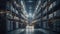 Futuristic warehouse shelves reflect modern technology inside generated by AI