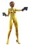 Futuristic Warrior in Golden dress, armed with guns, 3d illustration