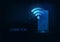 Futuristic wifi network concept with glowing low polygona smartphone and wi-fi symbol