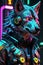 Futuristic wolf with vibrant neon armor and intricate cyber enhancements