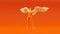 Futuristic Woman in Orange Casual Pants and Top Standing Wings Formed out of Small Spheres White an Orange Side Vie