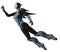 Futuristic woman warrior, flying with a jetpack, 3d illustration