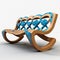 Futuristic Wooden Bench With Blue Woven Patterns