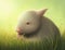 A fuzzy little wombat nibbling dewy grass in a sundrenched meadow. Cute creature. AI generation