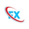 FX F X letter logo design. Initial letter FX linked circle upercase monogram logo red and blue. FX logo, F X design