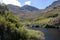 Fynbos landscape with stream in Kogelberg Nature reserve in South Africa