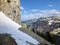 FÃ¼essler cliff or FÃ¼essler-Felsen Fueessler-Felsen or Fuessler-Felsen on the Ebenalp alpine hill and in the Appenzellerland