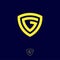 G monogram. G logo. Yellow  letter in the shield. Emblem of antivirus or protection system.