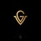 G and V letter. G, V logo. Royal jewelry emblem. Optical illusion gold monogram. Gold logo on a dark background.