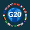 G20 world globe countries infographic. Saudi Arabia Turkey Brazil european G20 country flag.