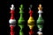 g4 countries flags paint over on chess king. on black background.3D illustration