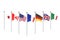 G7 flags Silk waving flags of countries of Group of Seven Canada, Germany, Italy, France, Japan, USA states, United Kingdom 2019.