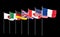 G7 flags Silk waving flags of countries of Group of Seven Canada, Germany, Italy, France, Japan, USA states, United Kingdom 2019.