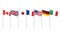 G7 flags Silk waving flags of countries of Group of Seven Canada, Germany, Italy, France, Japan, USA states, United Kingdom 2019.