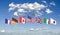 G7 flags . Silk waving flags of countries of Group of Seven :  Germany, Canada, USA , Italy, France, Japan, UK in 2020. Online
