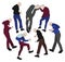 Gabbers dancing hakkuh dance. Gabba style. Men with shaved head in sweatpants and sneakers. Vector isolated illustration