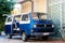 Gabbice Mare, Italy - September 07, 2019. Minibus with open doors parked near brick house. Scale model Volkswagen