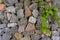 Gabion, texture, background. Wall made of natural rocks and metal fences.