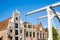 Gable houses in Alkmaar, with lifting bridge.  The Netherlands. Against blue sky