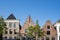 Gable houses in Alkmaar, The Netherlands. Against blue sky