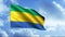 Gabon flag waving 3D animation. Motion. Gabonese national flag fabric swaying on a windy day against blue cloudy sky