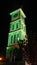 Gadang clock tower in the center of Bukit Tinggi city, Indonesia at night decorated with colorful lights