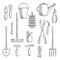 Gadening tools sketched icons set