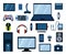 Gadgets electronic large set. Powerful laptop system unit gaming mouse stylish joystick gamepad mp3 player webcam
