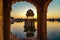 Gadisar Lake at sunrise with ancient architecture at Jaisalmer, Rajasthan, India