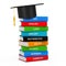 Gaduation Hat over Stack of Coloured School Books. 3d Rendering