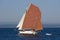 Gaff rigged red tanbark ketch sailboat